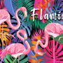 Pink Flamingo with Colorful Leaf Wallpaper Mural