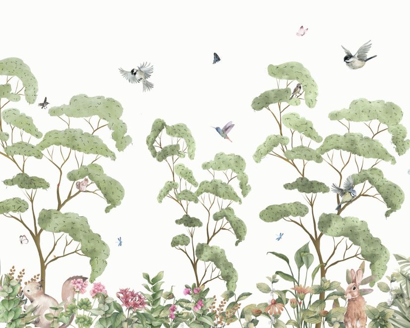 Kids Tropical Forest with Cute Rabbits Wallpaper Mural