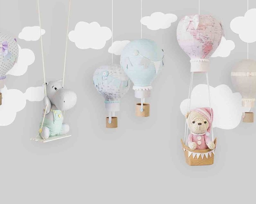 Teddy Bear Clouds and Balloons Wallpaper Mural