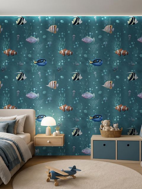 Kids Watercolor Ocean Fish Underwater Wallpaper Mural