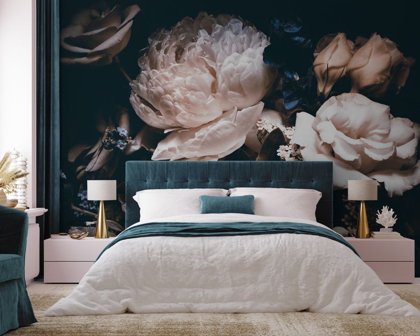 Dark Floral Peony Bouquet Wallpaper Mural