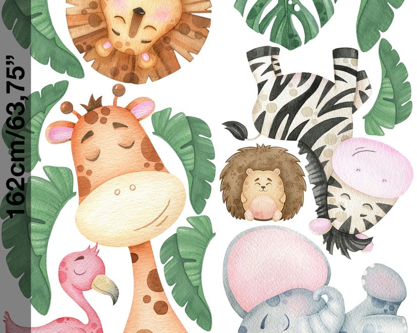Kids Cute Forest Animal with Banana Leaves Wall Decal Sticker