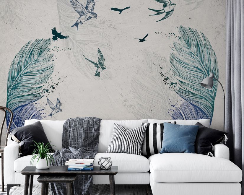 Birds and Feathers Wallpaper Mural