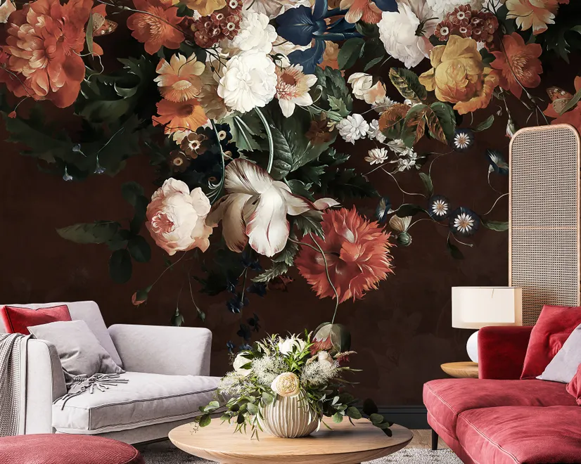Golden Age Large and Dark Floral Wallpaper Mural