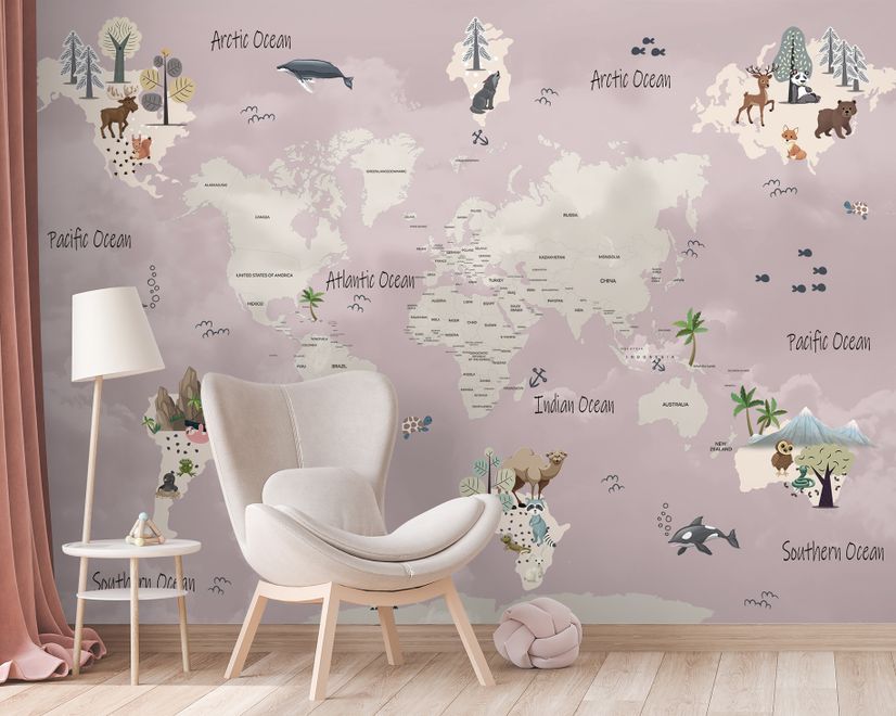 Kids Political World Map Wallpaper Mural