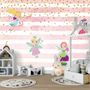 Papier peint panoramique pour enfants avec fée et motif à rayures