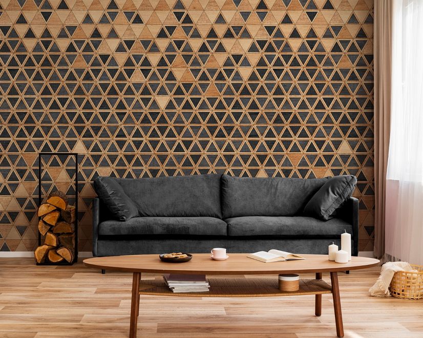 Geometric Triangle Shape Wood Texture Effect Wall Mural 