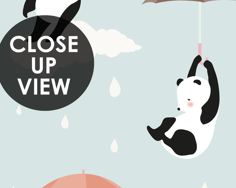 Kids Pandas With Colorful Umbrella Wallpaper Mural