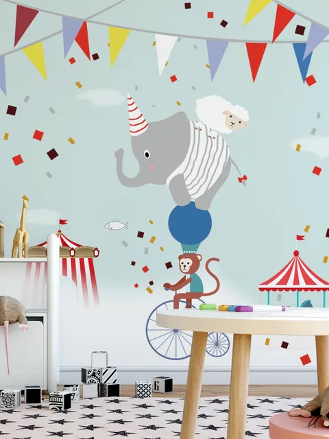 Colorful Circus with Animals Wallpaper Mural