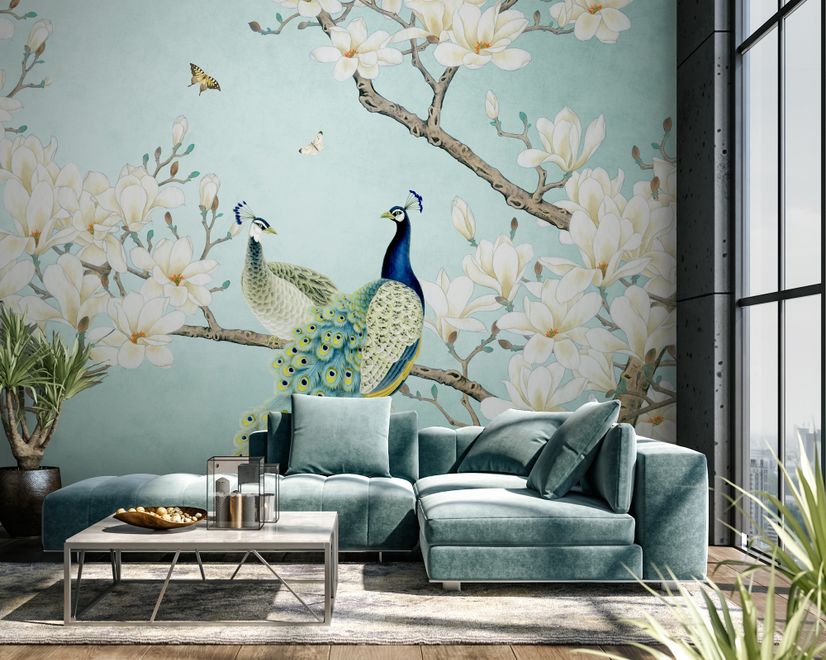 Peacock with Magnolia Blossom Wallpaper Mural