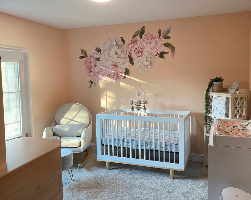 Nursery Pink White Peony Floral Bouquets Wall Decal Sticker