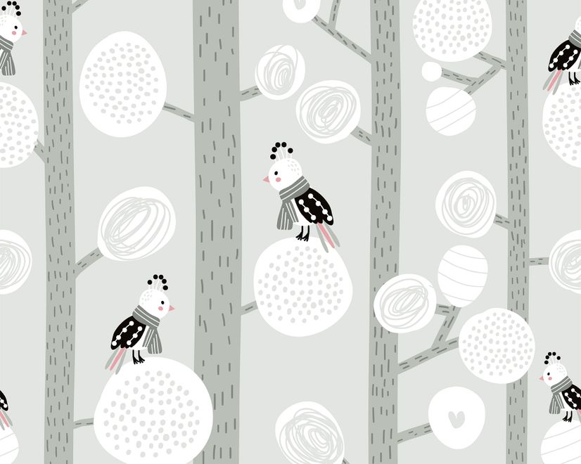 Dreamy Birds on Birch Tree Nursery Wallpaper Mural