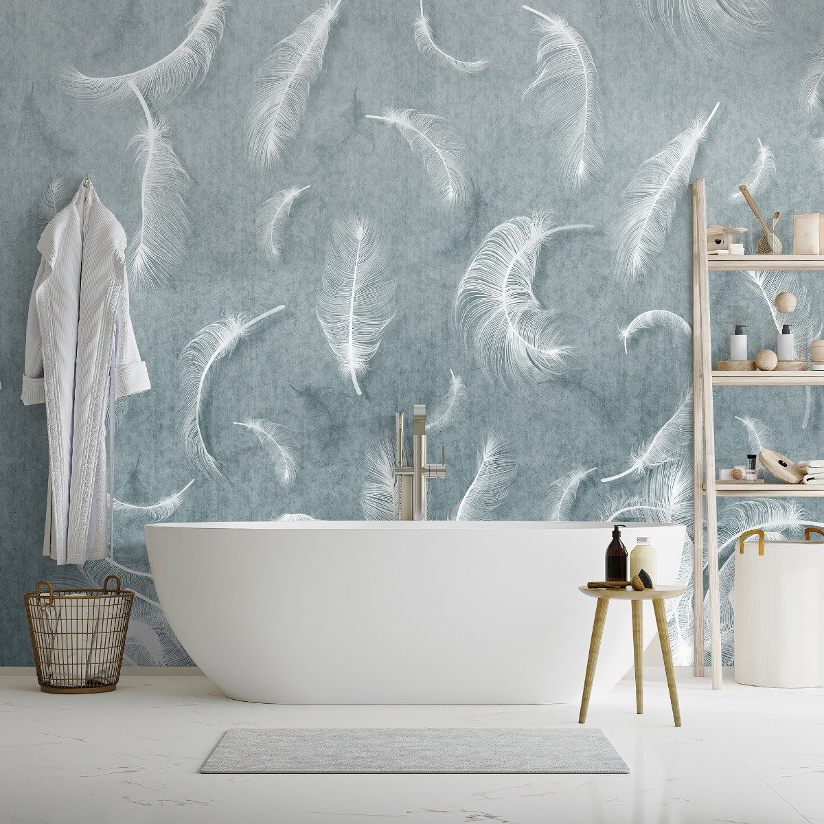 Vintage White Feather Pattern Wallpaper Mural - Peel and Stick