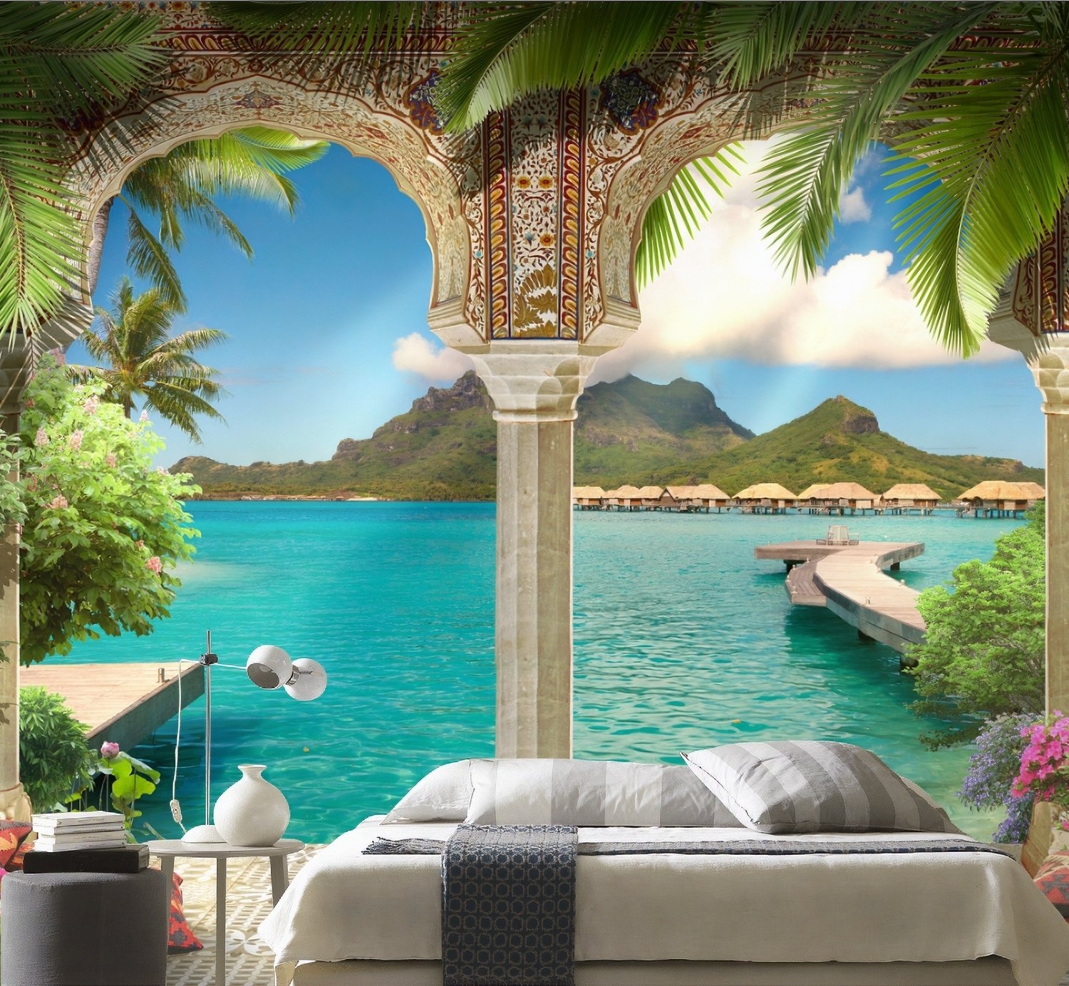 3D Look Sea Landscape with Lux Arabian Arches Wallpaper Mural - Peel and Stick