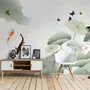 Watercolor Lotus Flower and Butterflies Wallpaper Mural