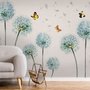 Papier peint pissenlit bleu et papillons jaunes