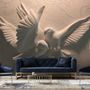 3D Embossed Look Cement Pigeons Wallpaper Mural