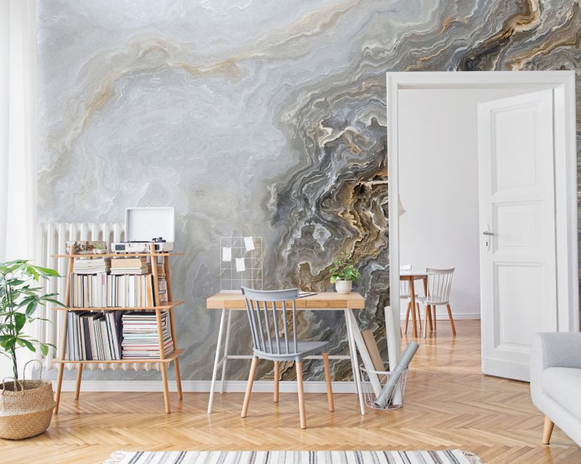 Dark Marble Gray and Brown Waves Wallpaper Mural