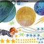 Little Boy with Blue Yellow Stars on the Outer Space with Blue Yellow Stars Wall Decal Sticker