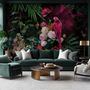 Pink Parrot with Colorful Floral Wallpaper Mural