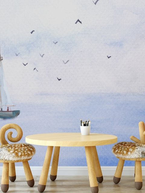 Aquarell Leuchtturm und Segelboot Fototapete