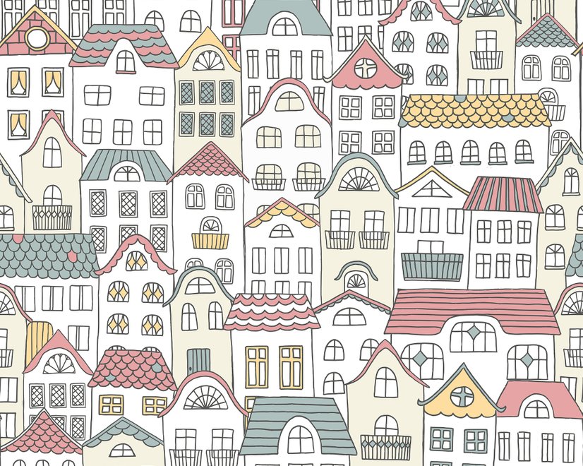 Kinderhandgezeichnete bunte niedliche Haus-Fototapete