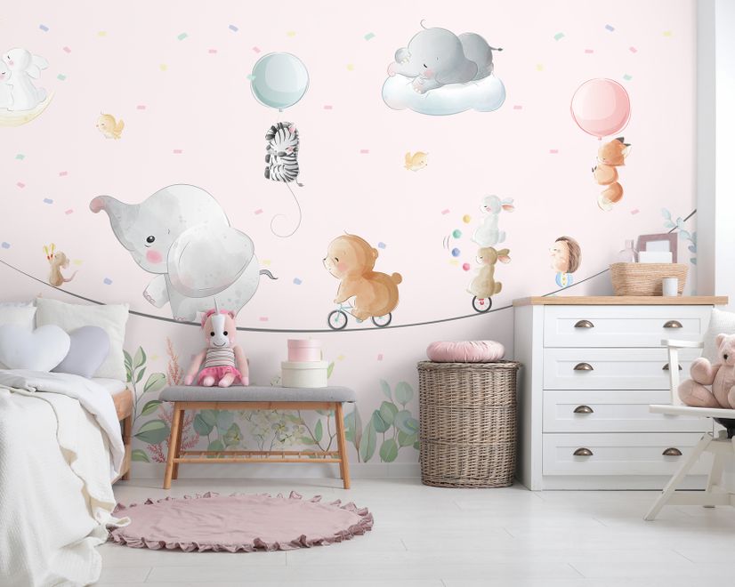 Cute Flying Animals with Funny Circus Wallpaper Mural
