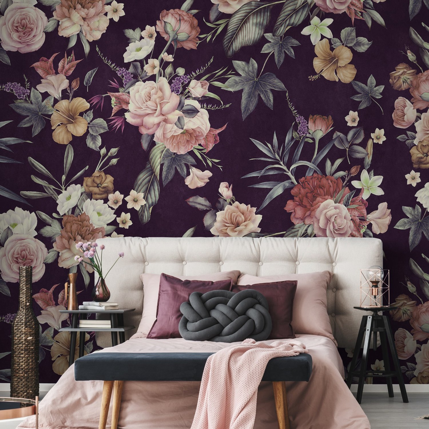 Vintage Dark Floral Bouquet Wallpaper Mural - Peel and Stick
