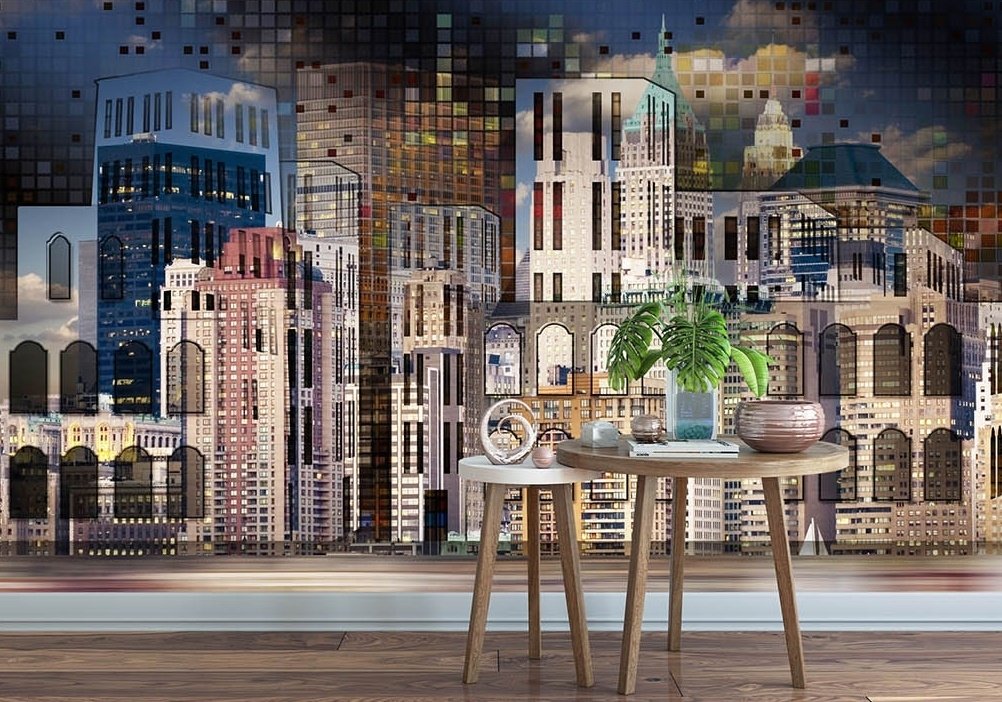 Dunkle Mosaik Stadtlandschaft Fototapete - Selbstklebende
