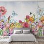 Papier peint panoramique jardin aquarelle fleuri