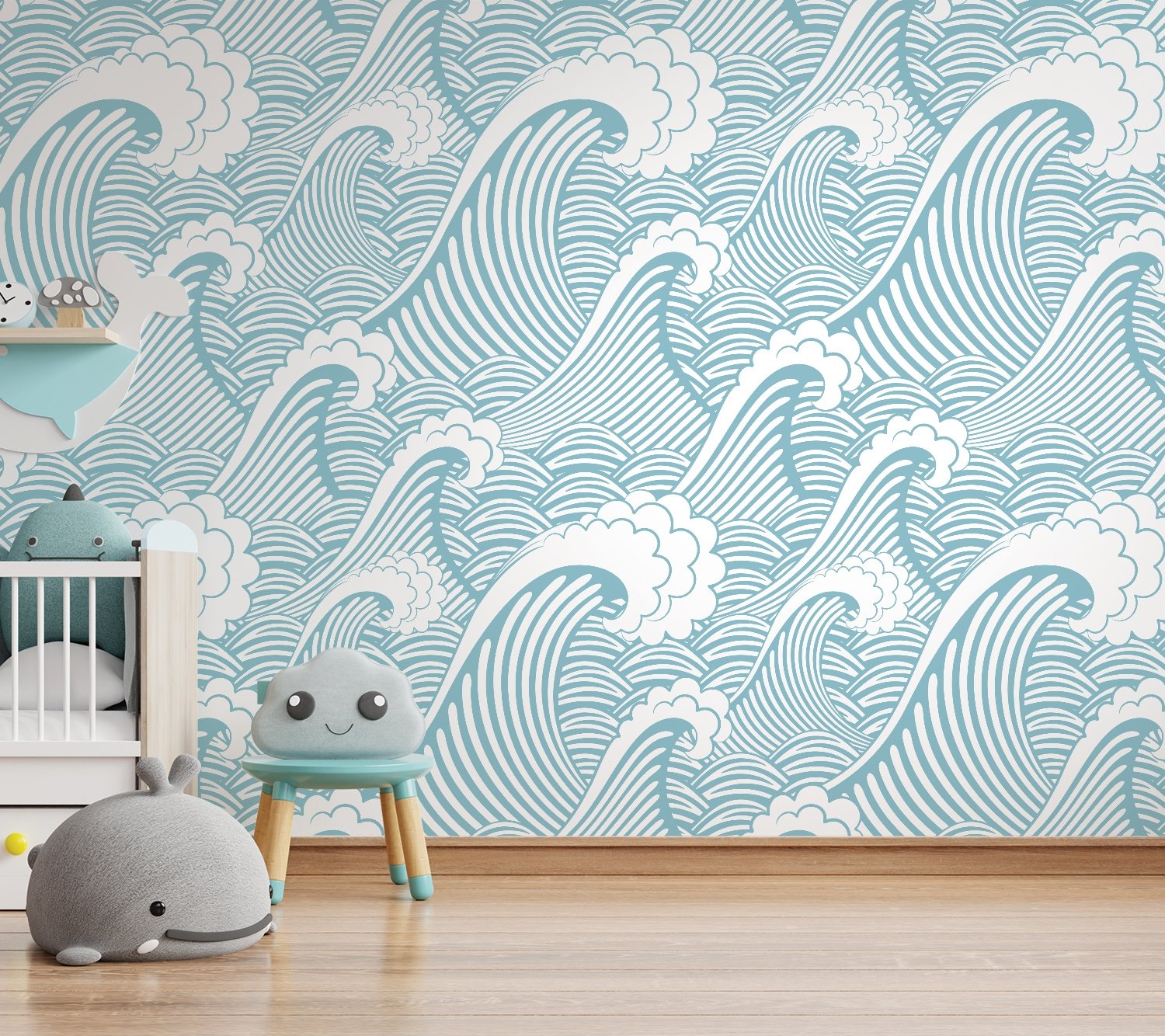 Kids Ocean Wave Pattern Wallpaper Mural - Peel and Stick