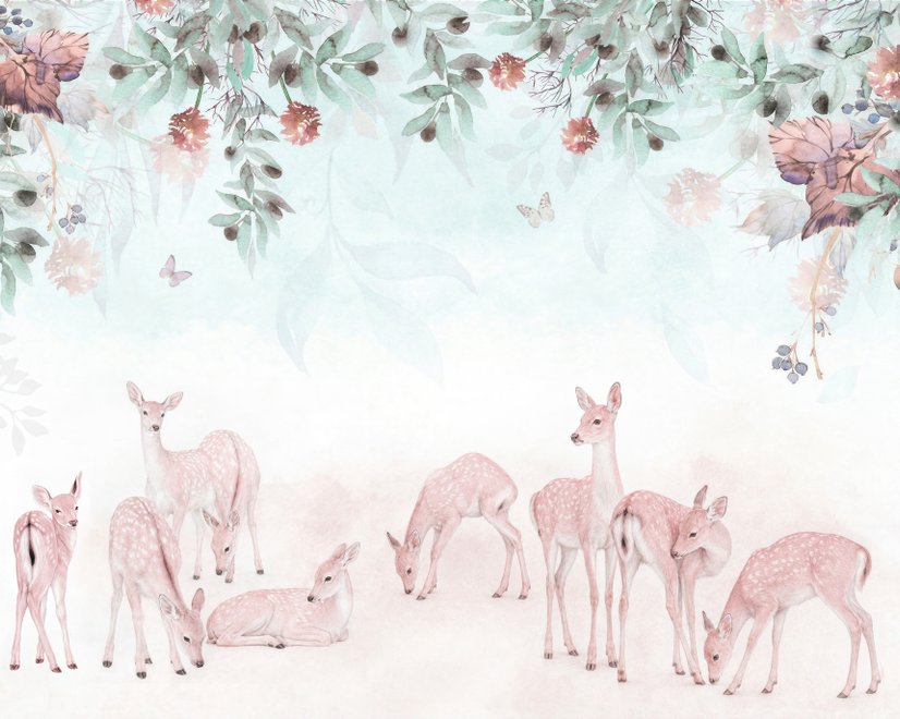 Papier peint cerfs dans le jardin floral