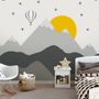 Kids Gray Geometric Mountainscape and Hot Air Balloon Wallpaper Mural