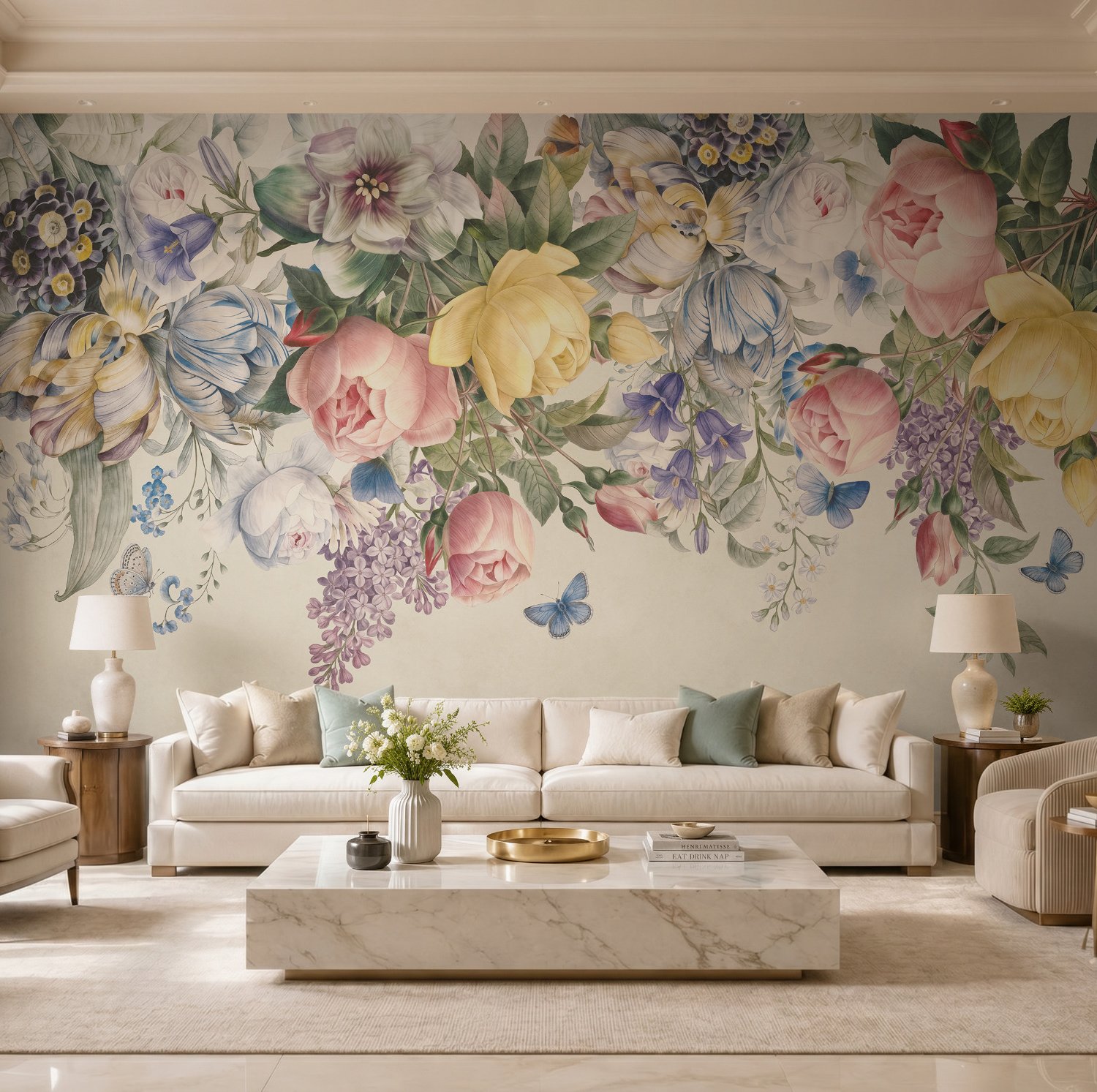 Vintage Colorful Floral Wallpaper Mural - Peel and Stick
