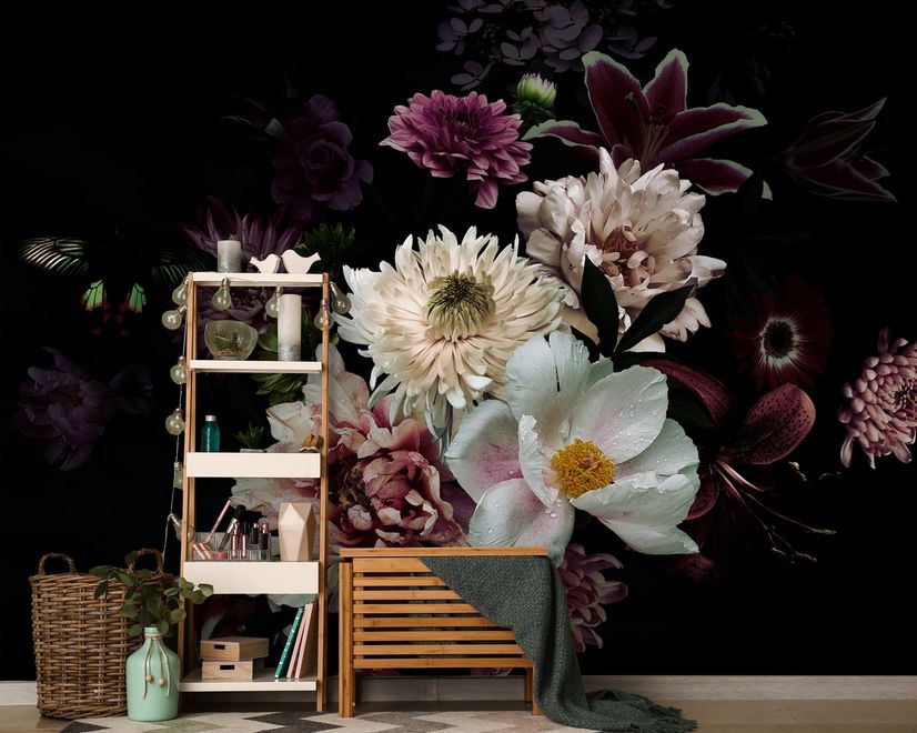 Dark Garden Florals Wallpaper Mural
