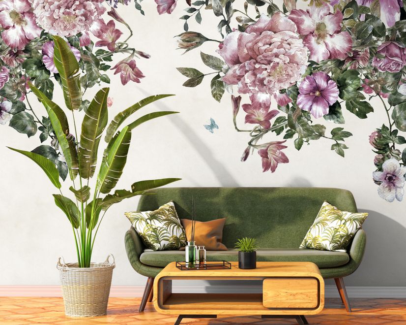 Vintage Pink Floral Art Wallpaper Mural