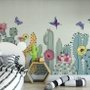 Fototapete Aquarell-Zeichnung Kakteen und Schmetterling