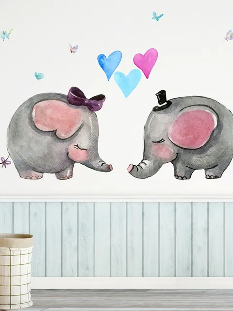 Cartoon Elephant with Little Love Wallpaper Mural