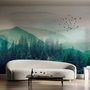 Misty Green Forest with Birds Wallpaper Mural