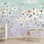 Papier peint carte monde rose animaux mignons ballons enfants