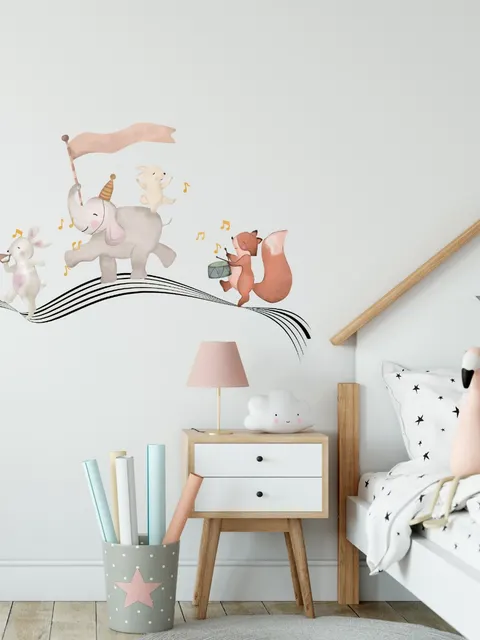 Cute Animals Singing on the Music Notes Wall Decal Sticker
