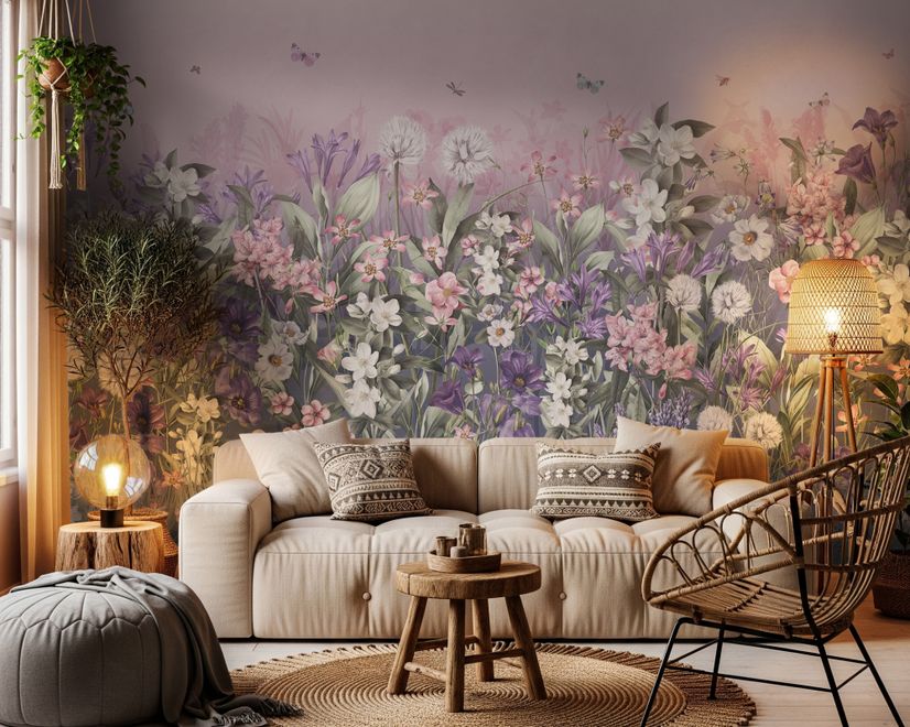 Soft Blooming Floral Meadow  Kids Wallpaper