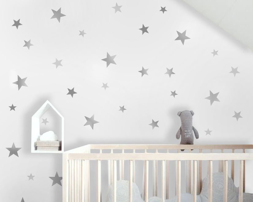 Metallic Silver Little Stars Wall Decal Sticker