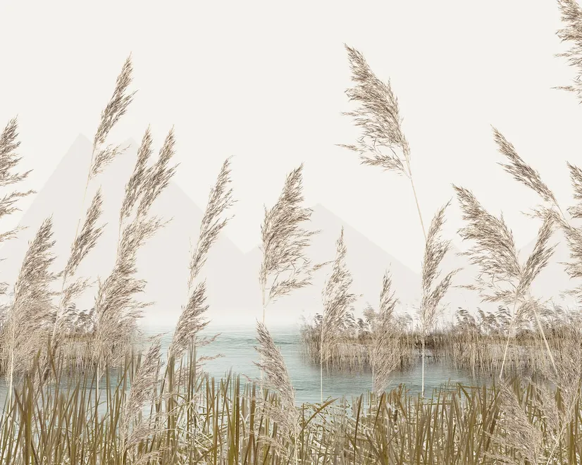 Meadow with Lake Landscape Wallpaper Mural