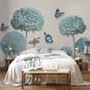 Light Blue Hydrangea Flowers and Butterflies Wallpaper Mural
