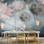 Gray Pink Feather Hot Air Balloon Wallpaper Mural