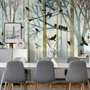 Vintage Abstract Forest and Black Bird Wallpaper Mural