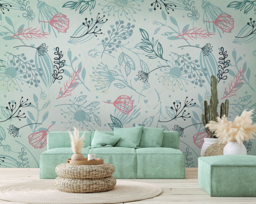 Drawing Leaves Wallpaper Mural