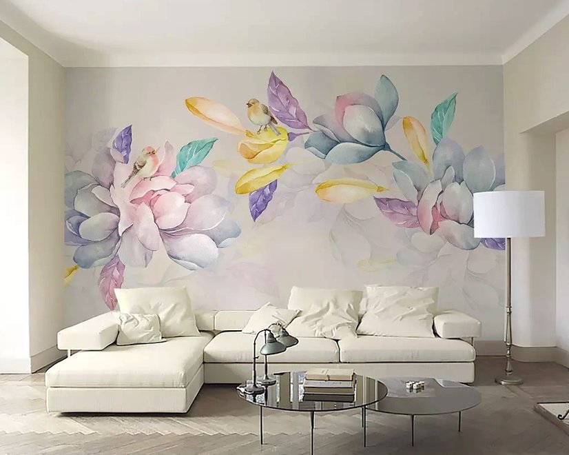Colorful Magnolia Flowers and Birds Wallpaper Mural