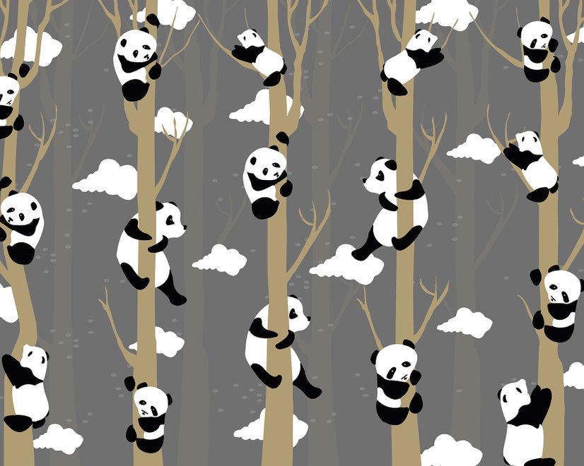 Cartoon-Pandas mit Baumzweigen Fototapete